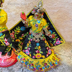 Moon Light Dancing- All Silk - Black and Marigold Yellow Multi Color - Radha Krishna Deity Outfit
