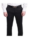 Napoli Slim Fit Black Textured Flat Front Wool Dress Pants - The Suit Depot