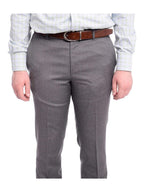 Napoli PANTS Napoli Slim Fit Solid Gray Flat Front Wool Dress Pants
