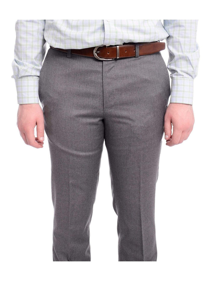 Napoli PANTS Napoli Slim Fit Solid Gray Flat Front Wool Dress Pants