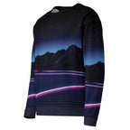Neon Highway Sweatshirt in Synthwave Midnight Void. OEKO-TEX® 100, REACH Compliant, GRS Certified.