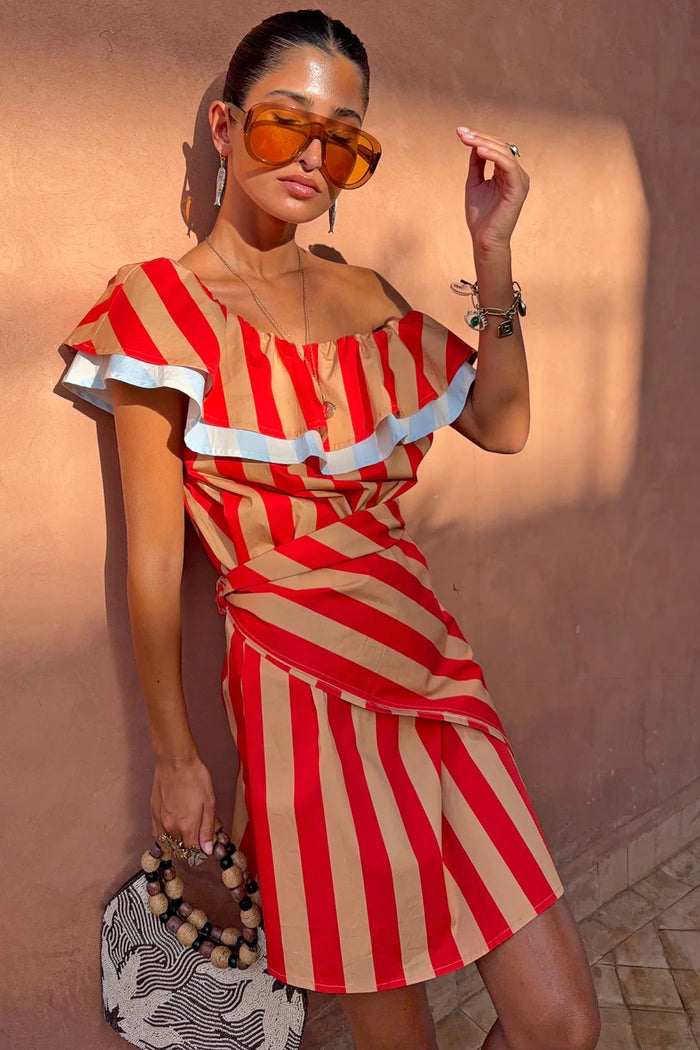 Never Fully Dressed Mini Dress - Tomato Stripe