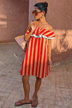 Never Fully Dressed Mini Dress - Tomato Stripe