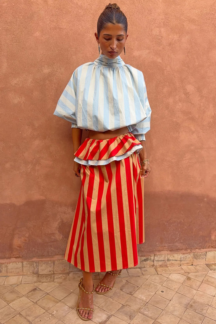 Never Fully Dressed Mini Dress - Tomato Stripe