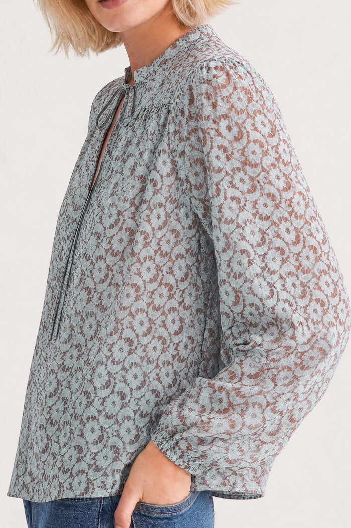 Nina Tie Neck Printed Top | Blue