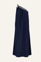 One Shoulder Cotton Dobby Ric Rac Dress | Navy/Ivory