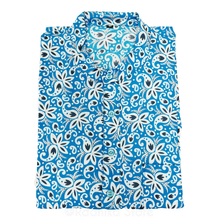 Paisley in Yamuna Blue Cotton Kurtas - S-M-L