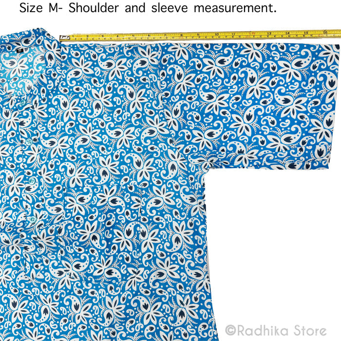 Paisley in Yamuna Blue Cotton Kurtas - S-M-L