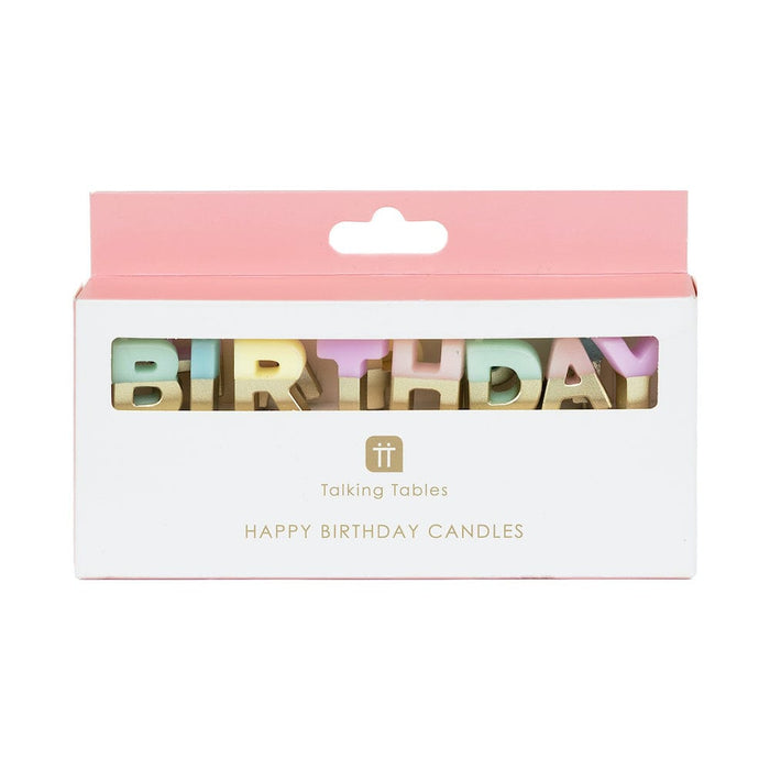 Talking Tables Pastel 'Happy Birthday' Letter Candles &Keep