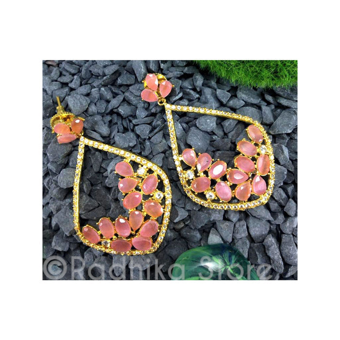 Peachy Crystal Cluster Teardrop - Bollywood Collection