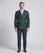 Pierre Carlos Solid Green Slim Fit Double Breasted Stretch Suit with Buckle Closure