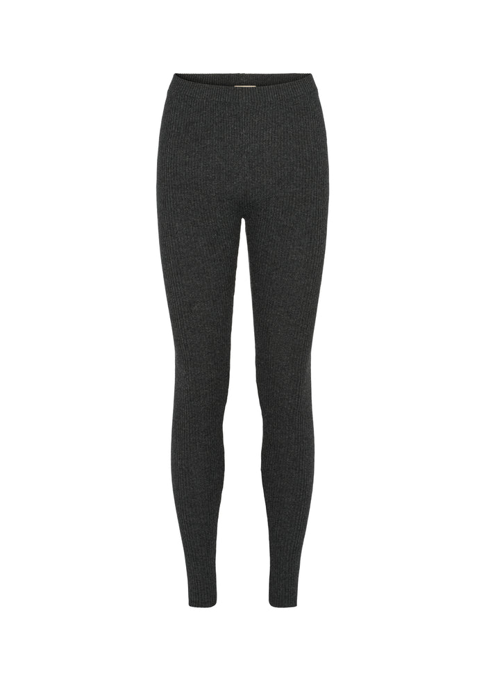 Sortegrå melange leggings med bred linning og tætsiddende ben