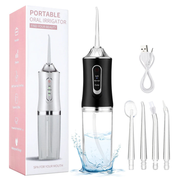 Portable Cordless Water Flosser Oral Irrigator with 220mL Tank & 4 Nozzles