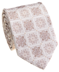 Premium Silk Ecru Floral Square Medallion Silk Hand-Made Tie