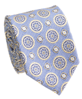 Premium Silk Light Blue & Yellow Floral Medallion Silk Hand-Made Tie