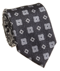 Premium Silk Mens Black Geometric Medallion Silk Hand-Made Tie - The Suit Depot