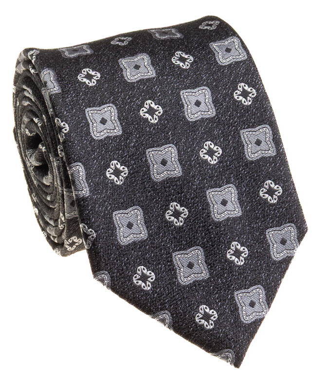 Premium Silk Mens Black Geometric Medallion Silk Hand-Made Tie - The Suit Depot