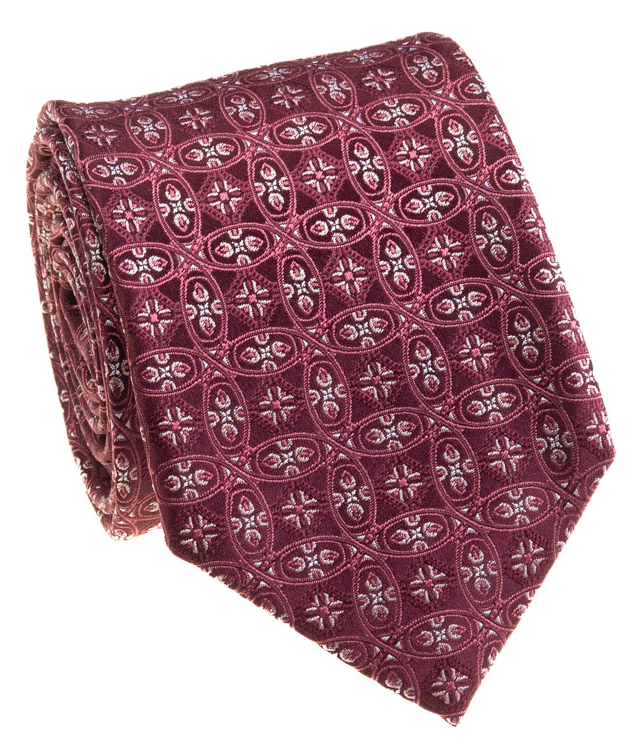 Premium Silk Mens Burgundy Floral Geometric Silk Hand-Made Tie - The Suit Depot