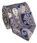 Premium Silk Mens Navy & Brown Paisley Silk Hand-Made Tie - The Suit Depot