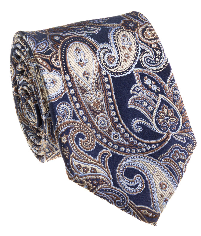 Premium Silk Mens Navy & Brown Paisley Silk Hand-Made Tie - The Suit Depot