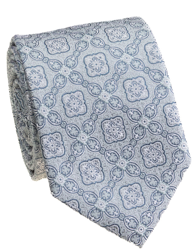 Premium Silk Sage Floral Medallion Lattice Silk Hand-Made Tie