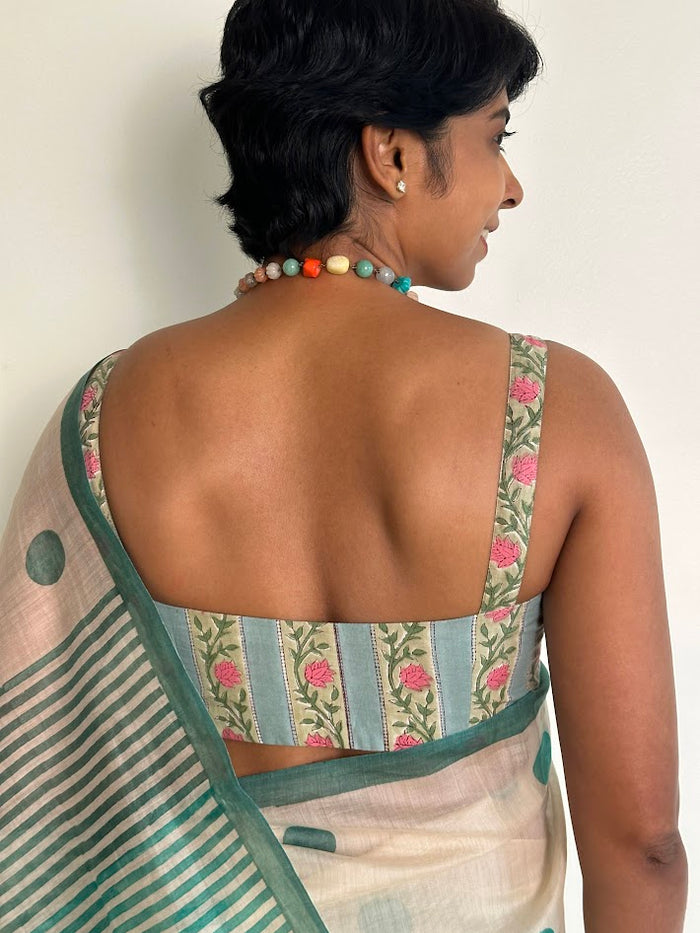 Printed Sleeveless Cotton Blouse - Sage Green
