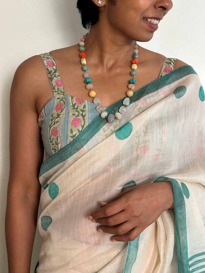 Printed Sleeveless Cotton Blouse - Sage Green
