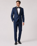Profile Black Solid Navy Satin Shawl Lapel Slim Fit 2-Button Tuxedo - 42S