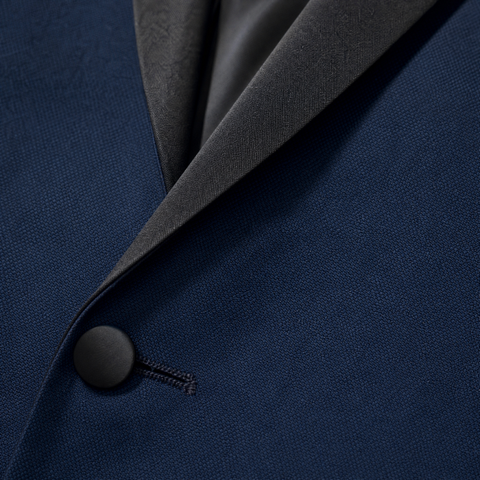 Profile Black Solid Navy Satin Shawl Lapel Slim Fit 2-Button Tuxedo - 42S