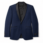 Profile Black Solid Navy Satin Shawl Lapel Slim Fit 2-Button Tuxedo - 44S