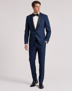 Profile Black Solid Navy Satin Shawl Lapel Slim Fit 2-Button Tuxedo - 48R