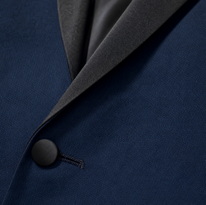 Profile Black Solid Navy Satin Shawl Lapel Slim Fit 2-Button Tuxedo - 48R
