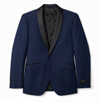 Profile Black Solid Navy Satin Shawl Lapel Slim Fit 2-Button Tuxedo - 48R