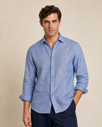 Proper Mens Blue Contemporary Fit Spread Collar 100% Linen Dress Shirt