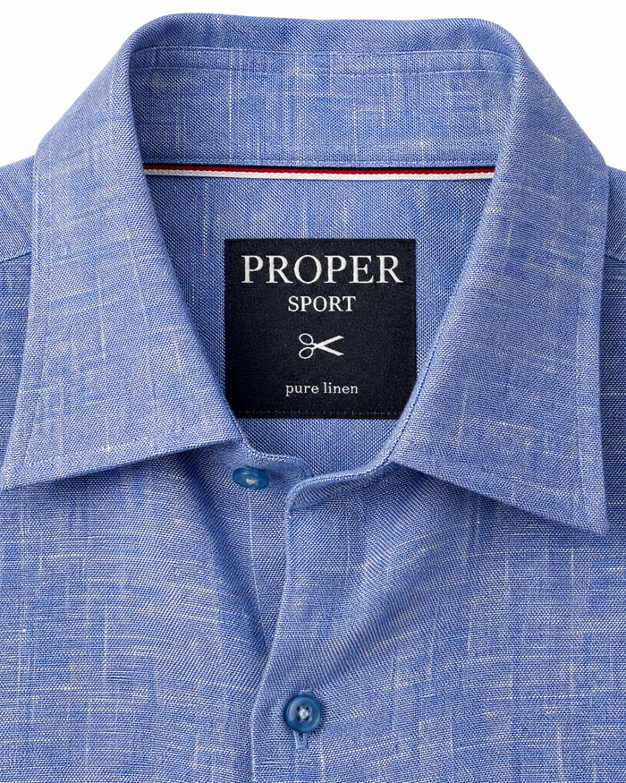 Proper Mens Blue Contemporary Fit Spread Collar 100% Linen Dress Shirt