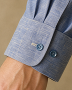 Proper Mens Blue Contemporary Fit Spread Collar 100% Linen Dress Shirt