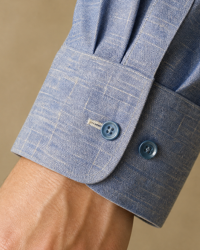 Proper Mens Blue Contemporary Fit Spread Collar 100% Linen Dress Shirt