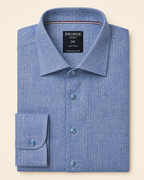 Proper Mens Blue Contemporary Fit Spread Collar 100% Linen Dress Shirt