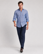 Proper Mens Blue Contemporary Fit Spread Collar 100% Linen Dress Shirt