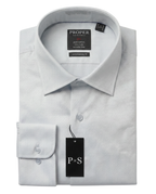 Proper Shirtings Diagonal Stripe Light Gray Contemporary Fit Spread Collar Cotton Dress Shirt