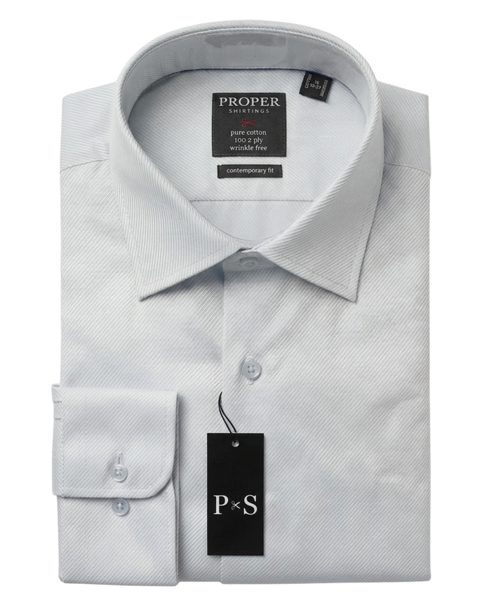 Proper Shirtings Diagonal Stripe Light Gray Contemporary Fit Spread Collar Cotton Dress Shirt