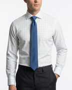 Proper Shirtings Grid Check White & Sage Contemporary Fit Spread Collar Wrinkle Free Cotton Dress Shirt