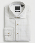 Proper Shirtings Grid Check White & Sand Contemporary Fit Spread Collar Wrinkle Free Cotton Dress Shirt