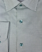 Proper Shirtings Hunter Green Grid Windowpane Slim Fit Cotton Spread Collar Wrinkle Free Dress Shirt