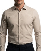 Proper Shirtings Tan Grid Windowpane Contemporary Fit Cotton Spread Collar Wrinkle Free Dress Shirt