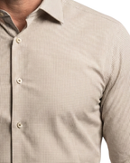 Proper Shirtings Tan Grid Windowpane Contemporary Fit Cotton Spread Collar Wrinkle Free Dress Shirt