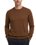 Proper Sport Mens Brown Regular Fit Crewneck Cotton Silk Knit Sweater - The Suit Depot