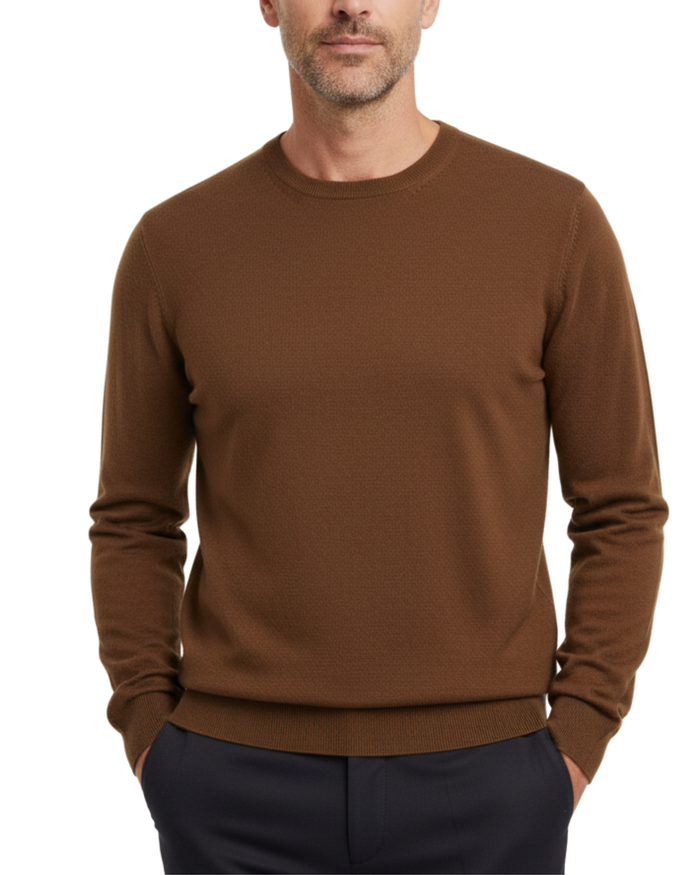 Proper Sport Mens Brown Regular Fit Crewneck Cotton Silk Knit Sweater - The Suit Depot