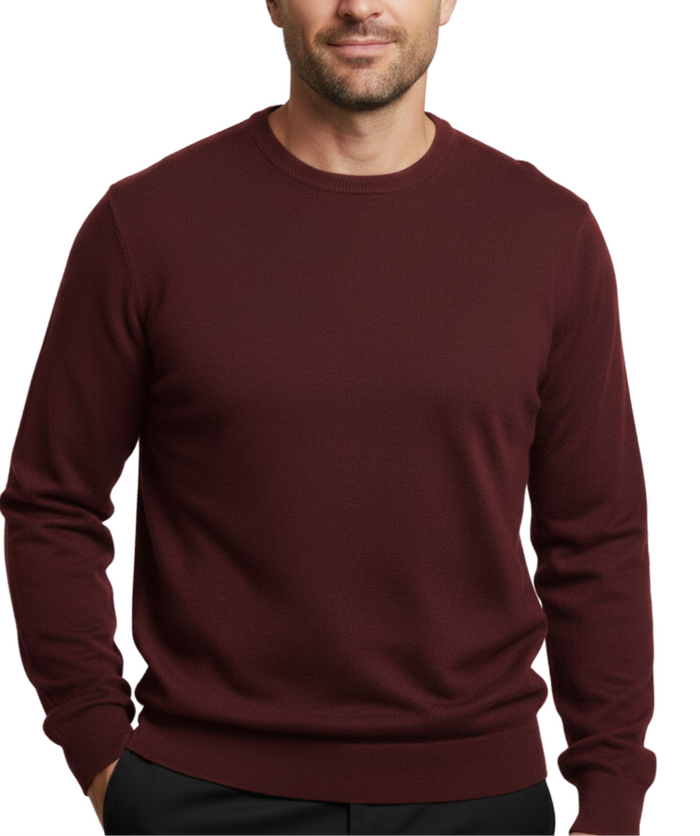 Proper Sport Mens Burgundy Regular Fit Crewneck Cotton Silk Knit Sweater - The Suit Depot