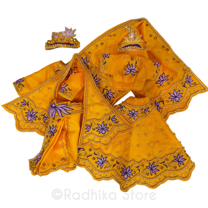 Purple Lotus in Kusum Sarovara - Marigold Orange - Silk - Radha Krishna Deity Outfit
